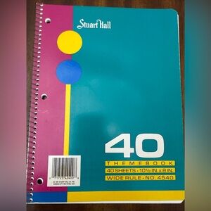 Stuart Hall‎ 1991 vintage Teal and Pink Spiral Notebook 40 pages